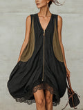 Inès | Vestido Mini Negro Tulipán con Cremallera Frontal Colorblock
