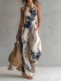 Jumpsuit de Escote Halter con Estampado de Tinta