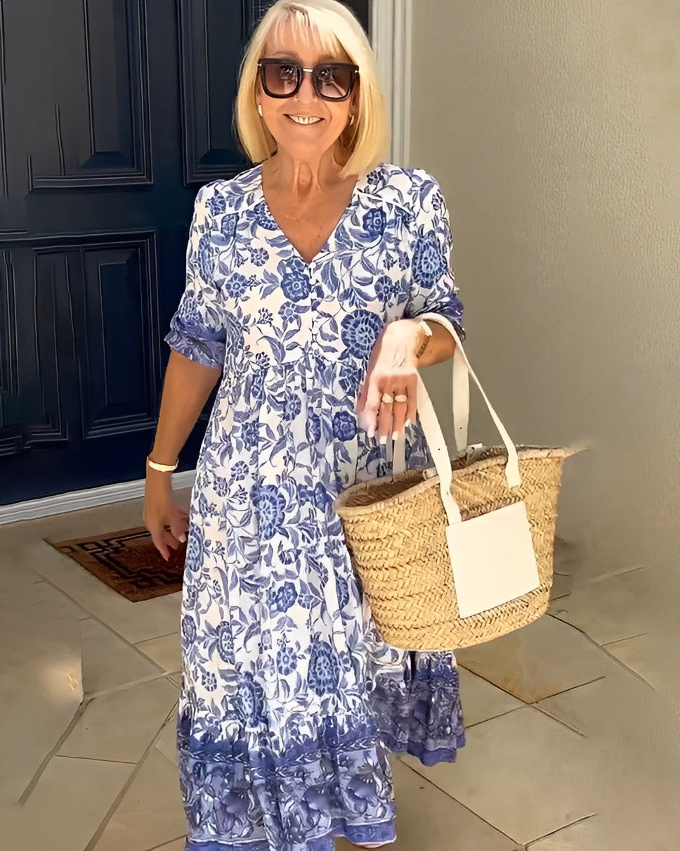 Sylvia – Vestido midi floral con escote en V