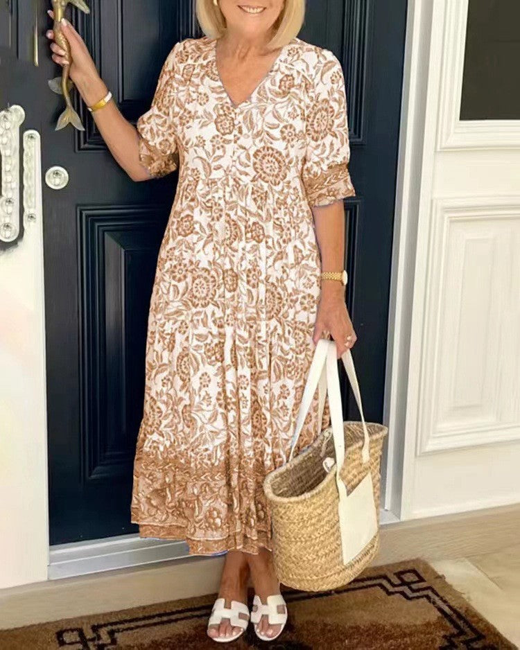 Sylvia – Vestido midi floral con escote en V