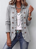 Théodora | Chaqueta de Punto Canalé Gris Jaspeado con Volantes