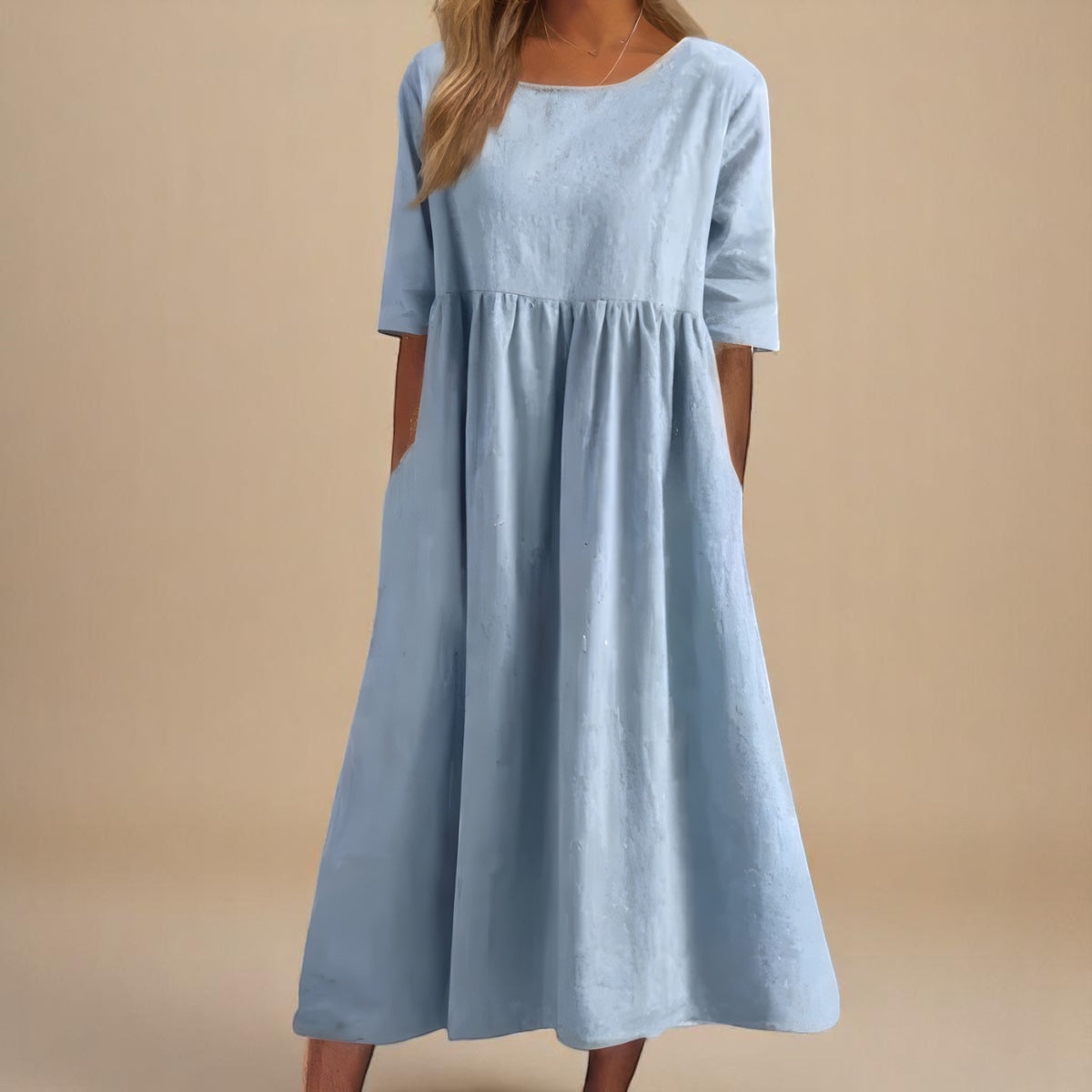 Astrid – Vestido midi relajado con falda fruncida
