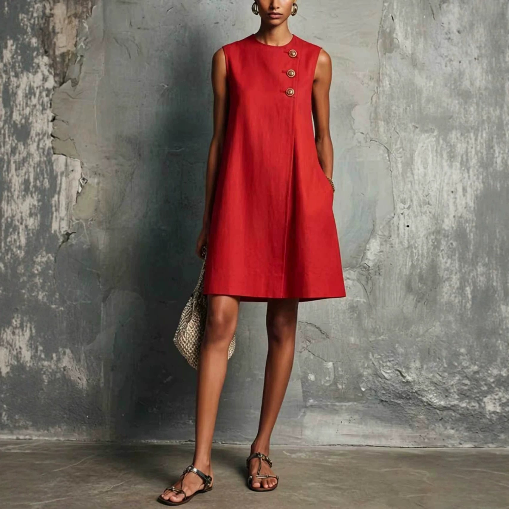 Monica | Mini Vestido de Lino - Rojo