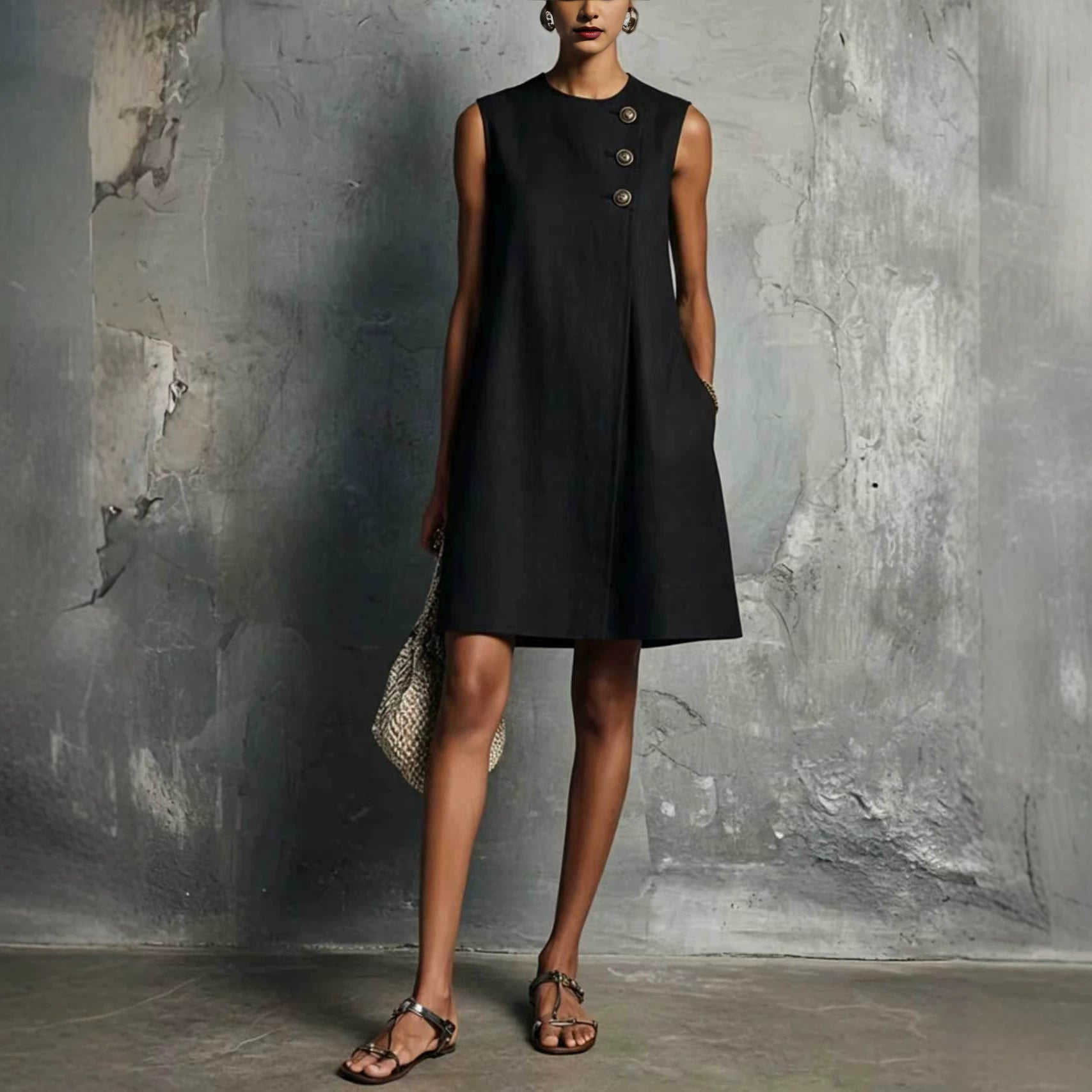 Monica | Mini Vestido de Lino - Negro
