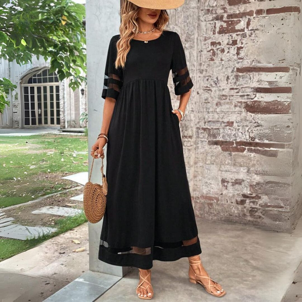 Dagny – Vestido largo con detalles de malla
