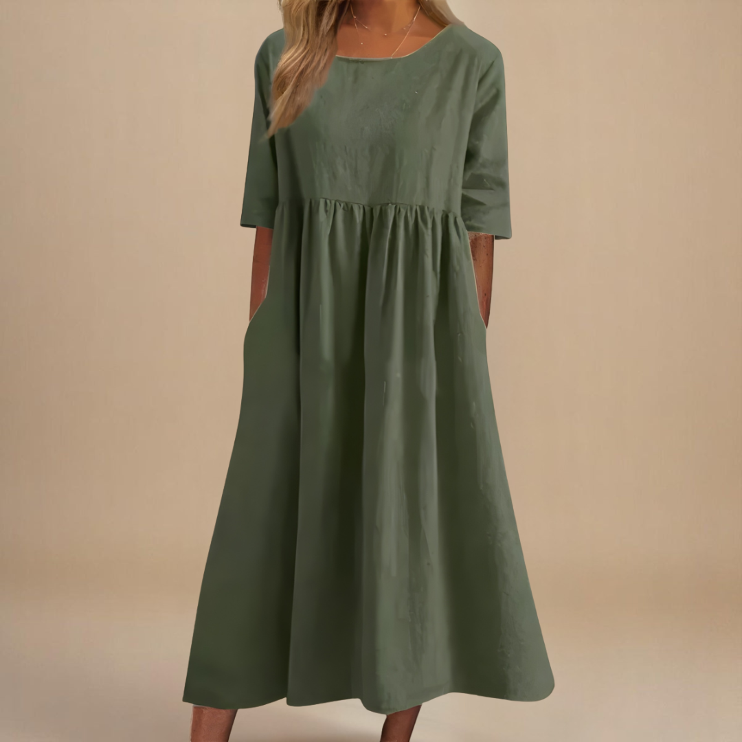 Astrid – Vestido midi relajado con falda fruncida