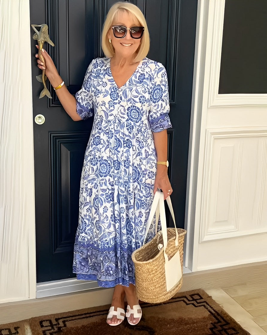 Sylvia – Vestido midi floral con escote en V
