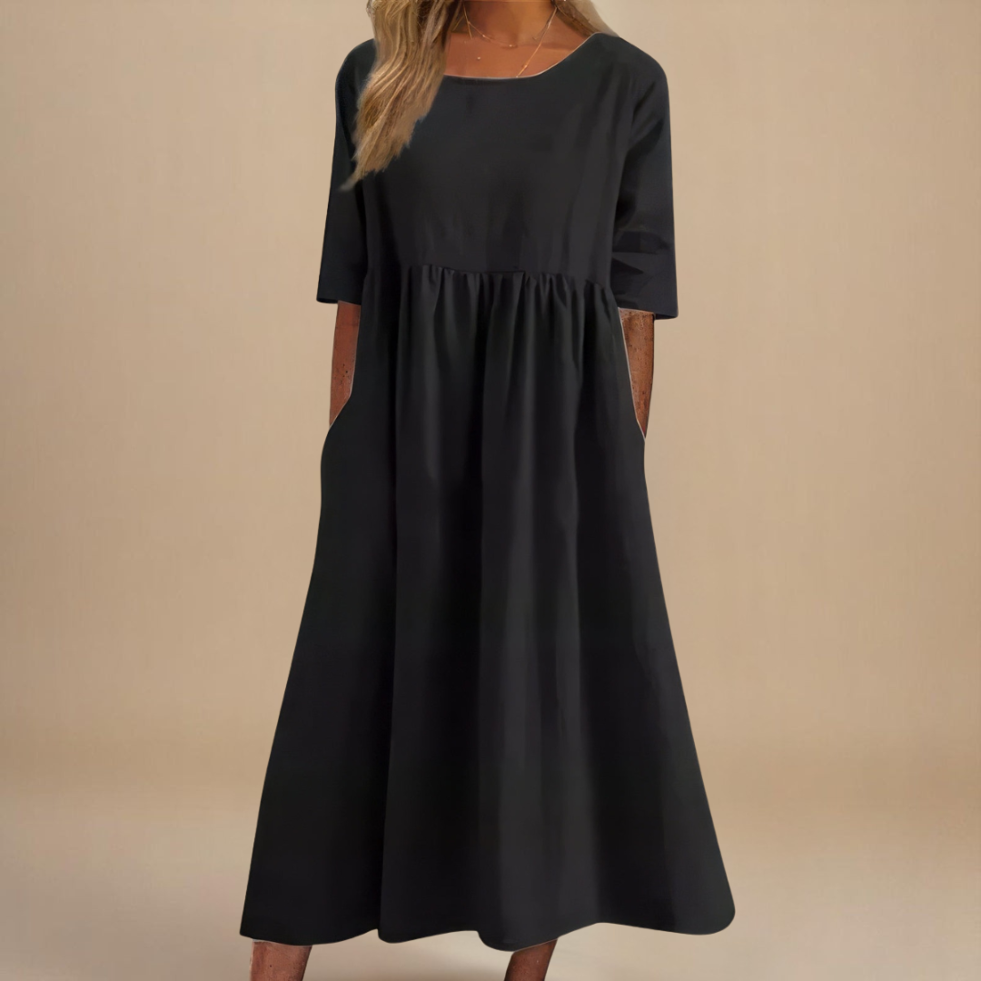 Astrid – Vestido midi relajado con falda fruncida