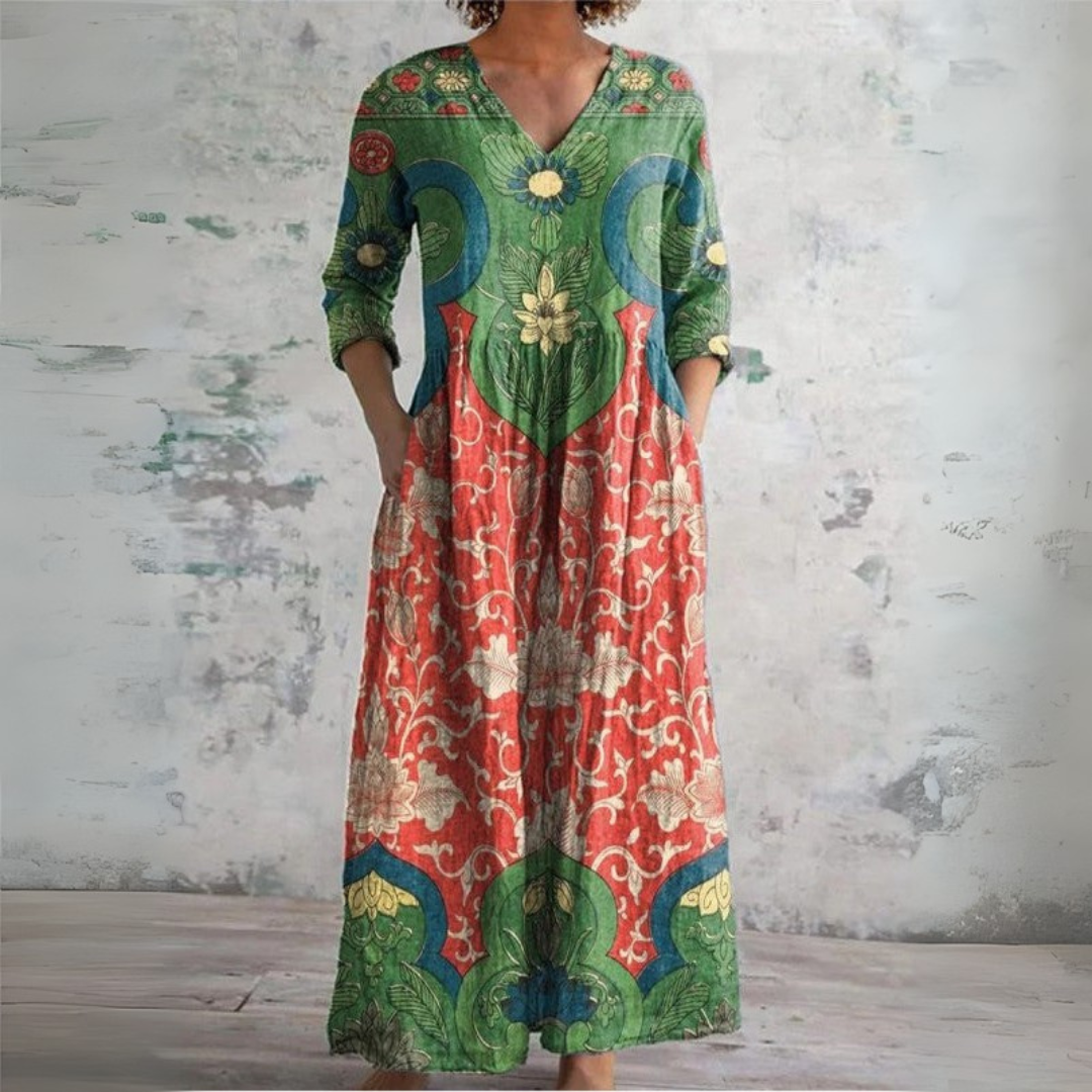 Hanna – Vestido maxi bohemio con estampado oriental