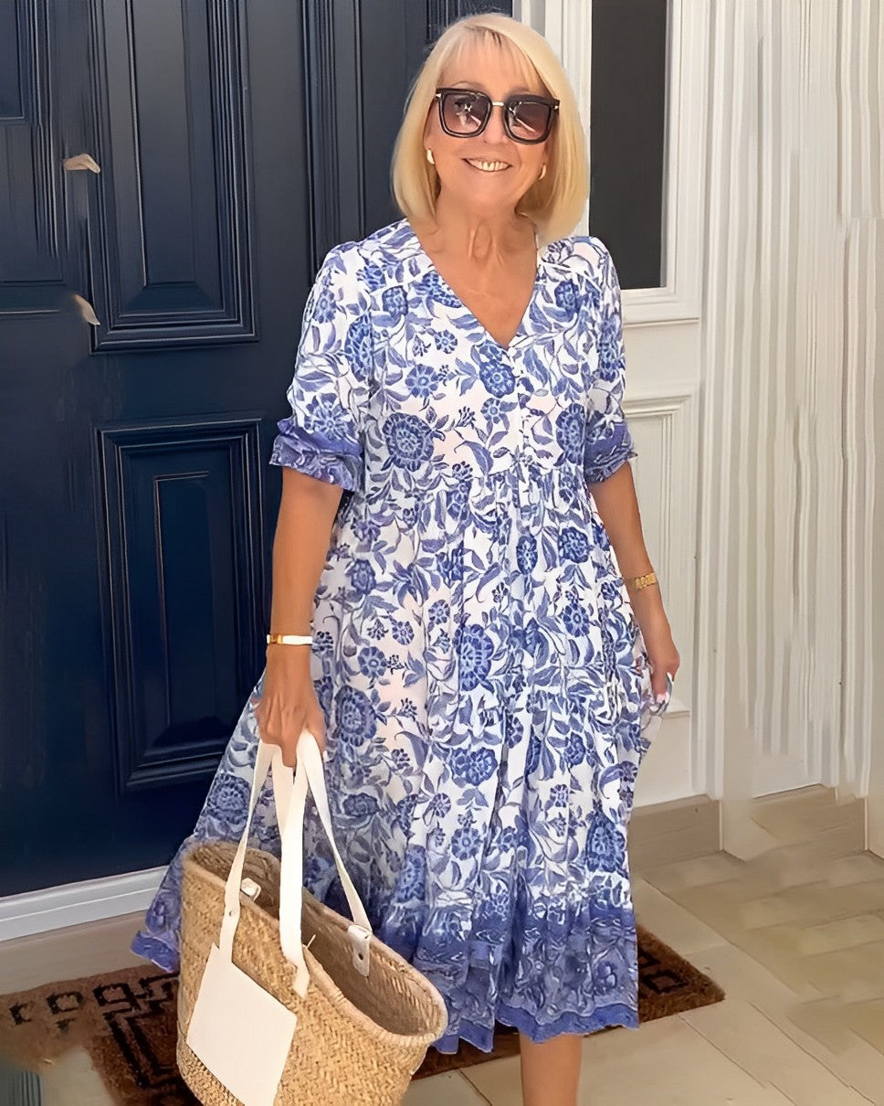 Sylvia – Vestido midi floral con escote en V