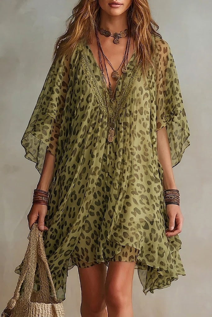 Harper | Vestido de Gasa con Estampado de Leopardo