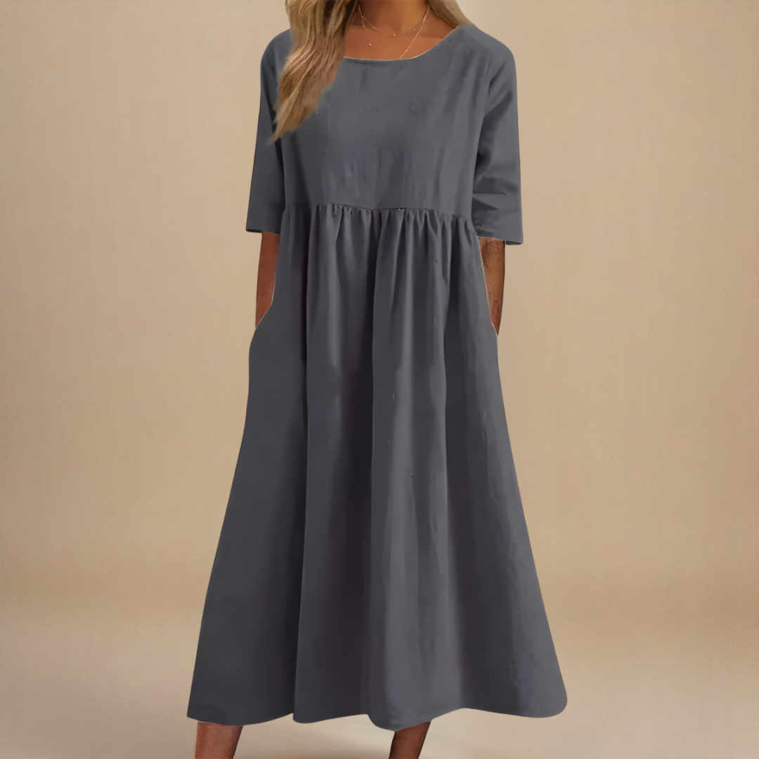 Astrid – Vestido midi relajado con falda fruncida
