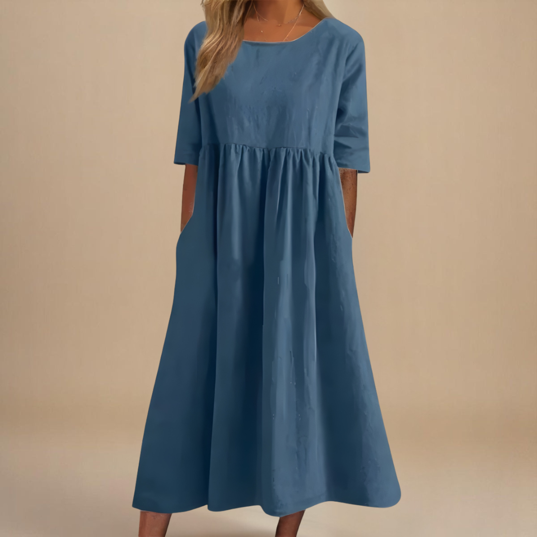 Astrid – Vestido midi relajado con falda fruncida