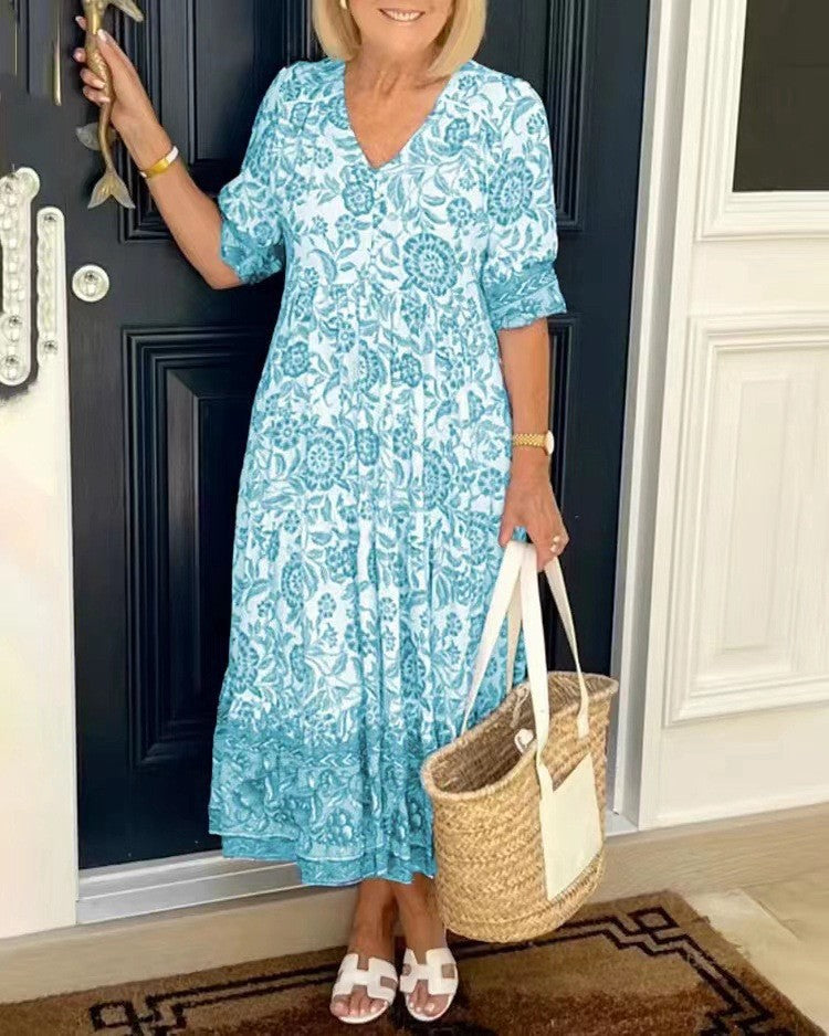 Sylvia – Vestido midi floral con escote en V