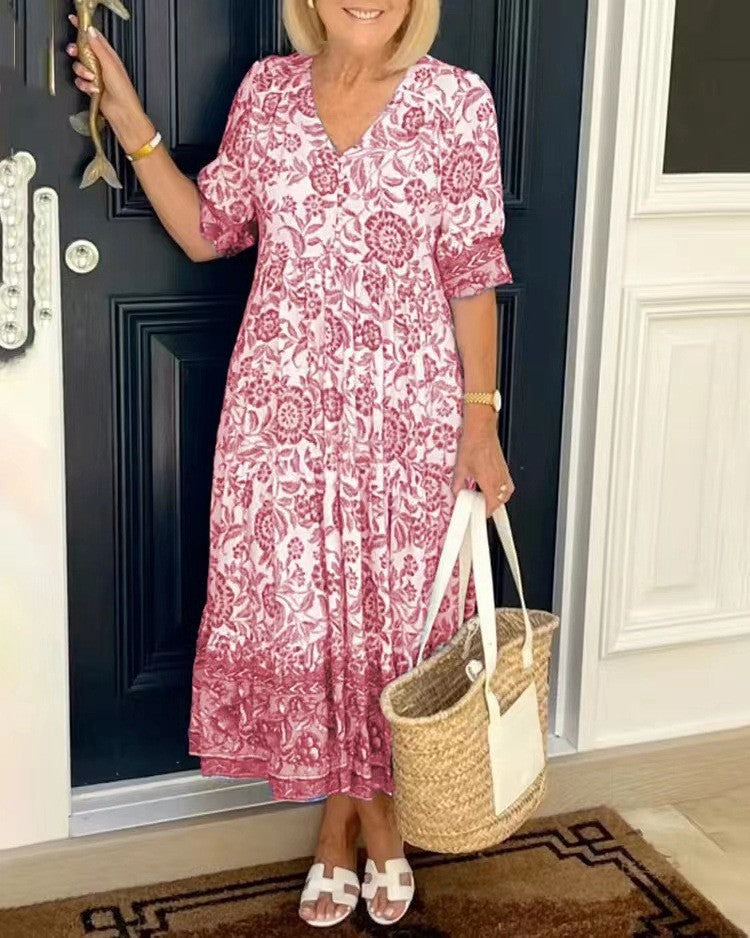 Sylvia – Vestido midi floral con escote en V