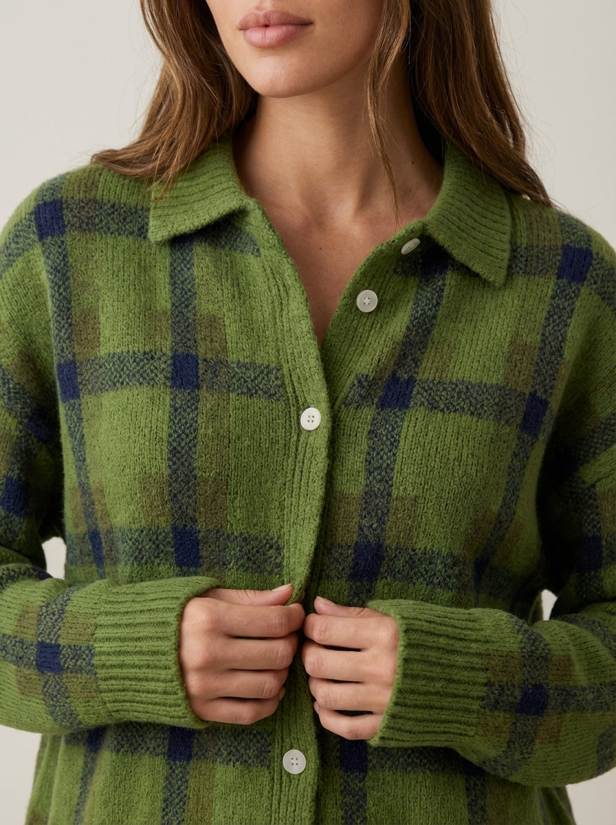 Anna – Cárdigan de Punto Premium a Cuadros