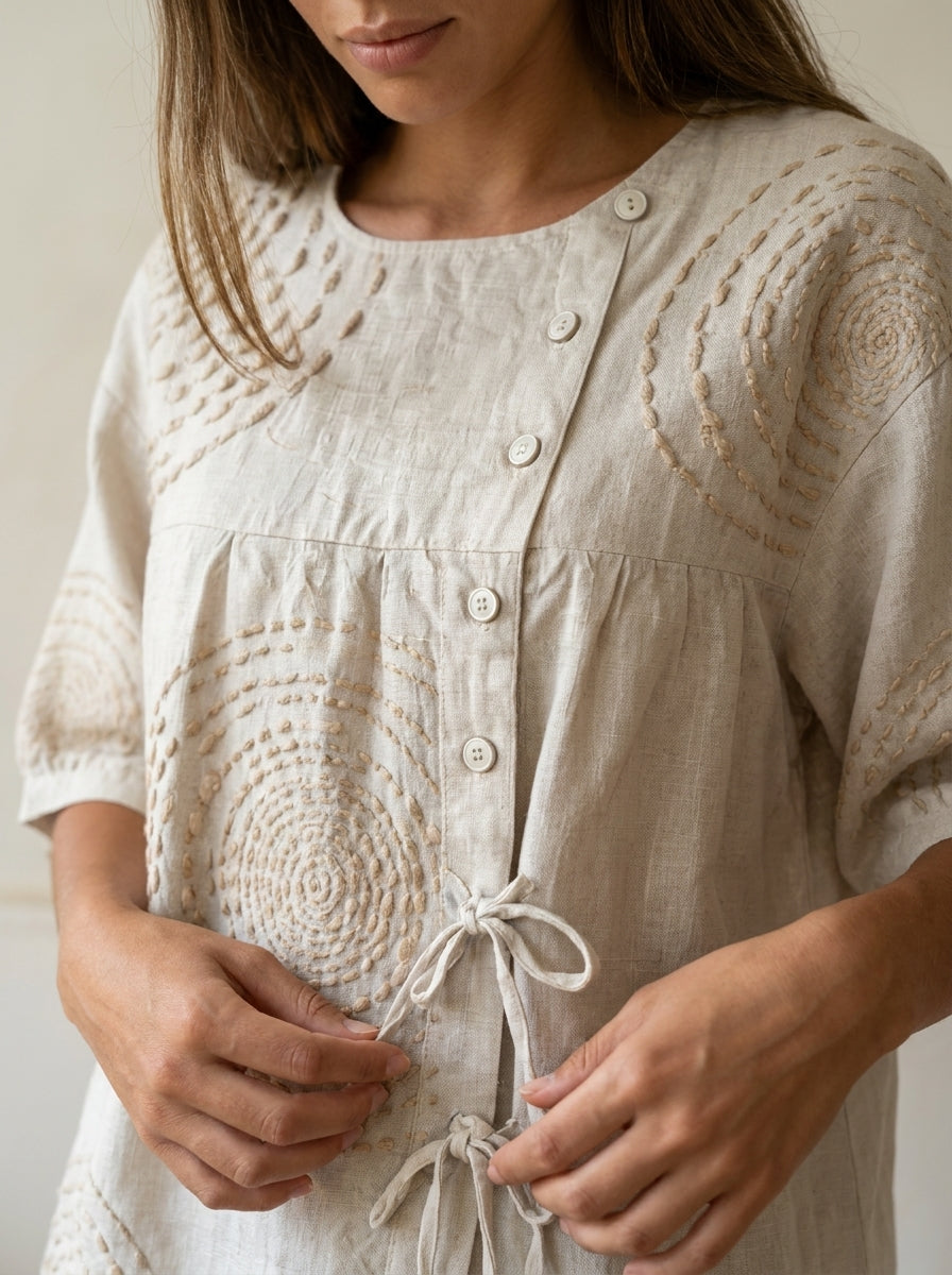 Macarena – Blusa con Bordados Geométricos