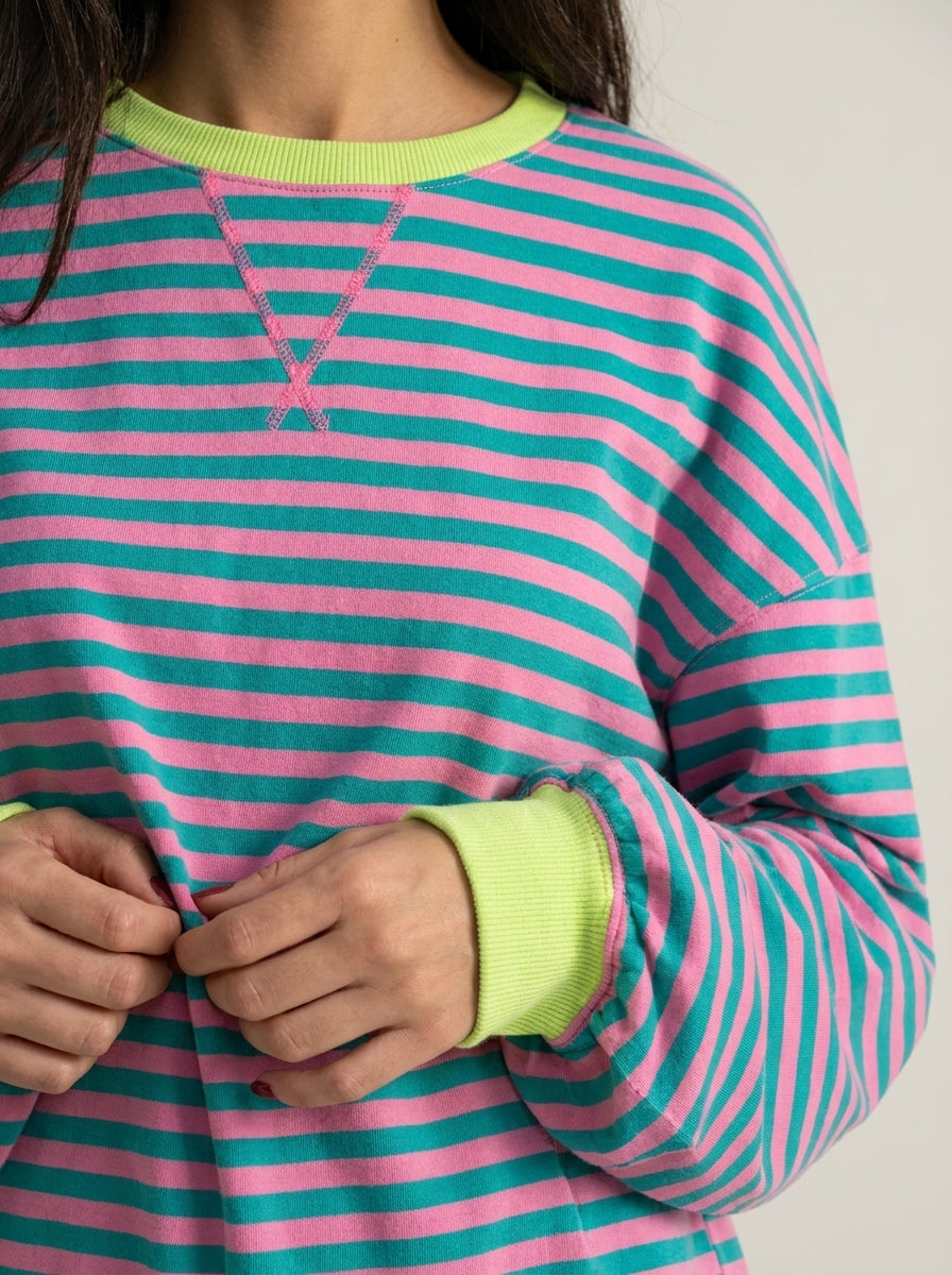 Isabella - Sudadera de Rayas en Manga Larga con Cuello Redondo