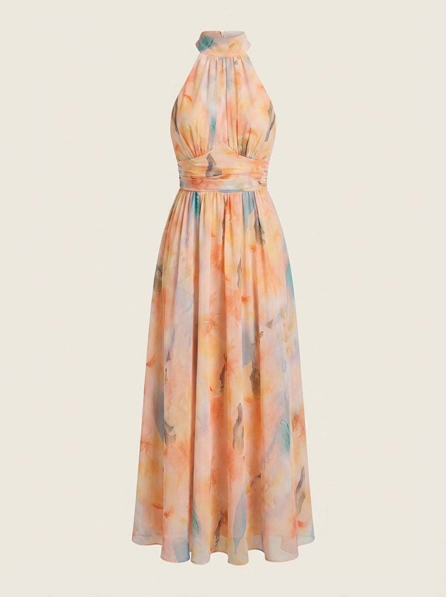 Esther – Vestido Halter con Estampado de Acuarela
