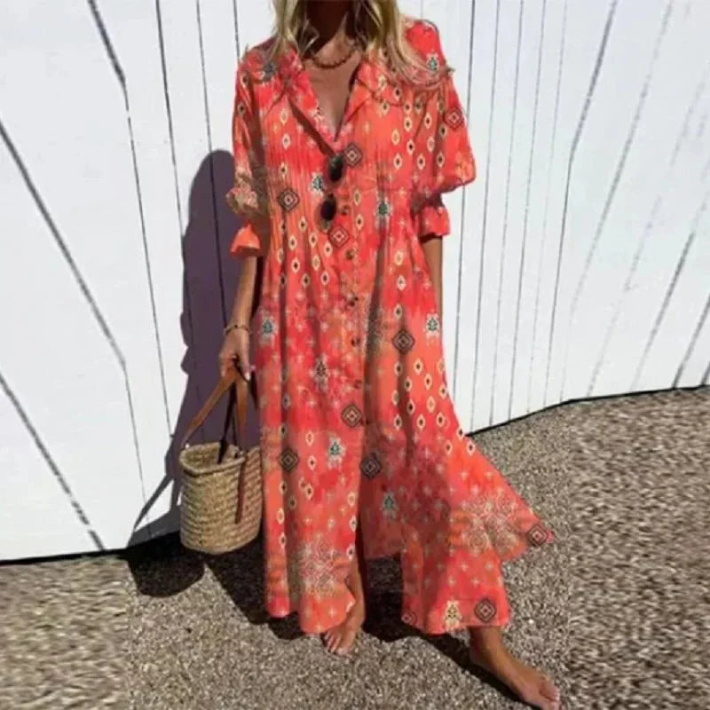 Solveig – Vestido largo bohemio con estampado floral