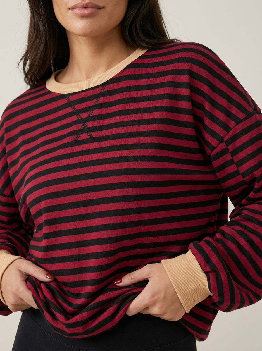Isabella - Sudadera de Rayas en Manga Larga con Cuello Redondo