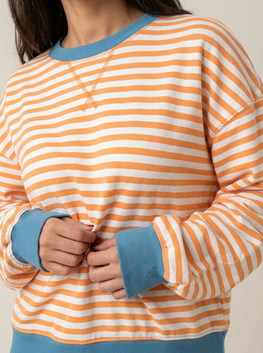 Isabella - Sudadera de Rayas en Manga Larga con Cuello Redondo