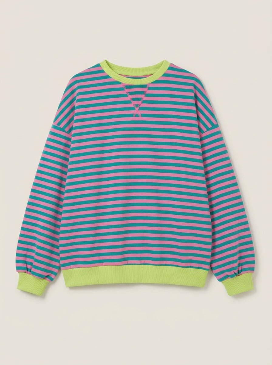 Isabella - Sudadera de Rayas en Manga Larga con Cuello Redondo