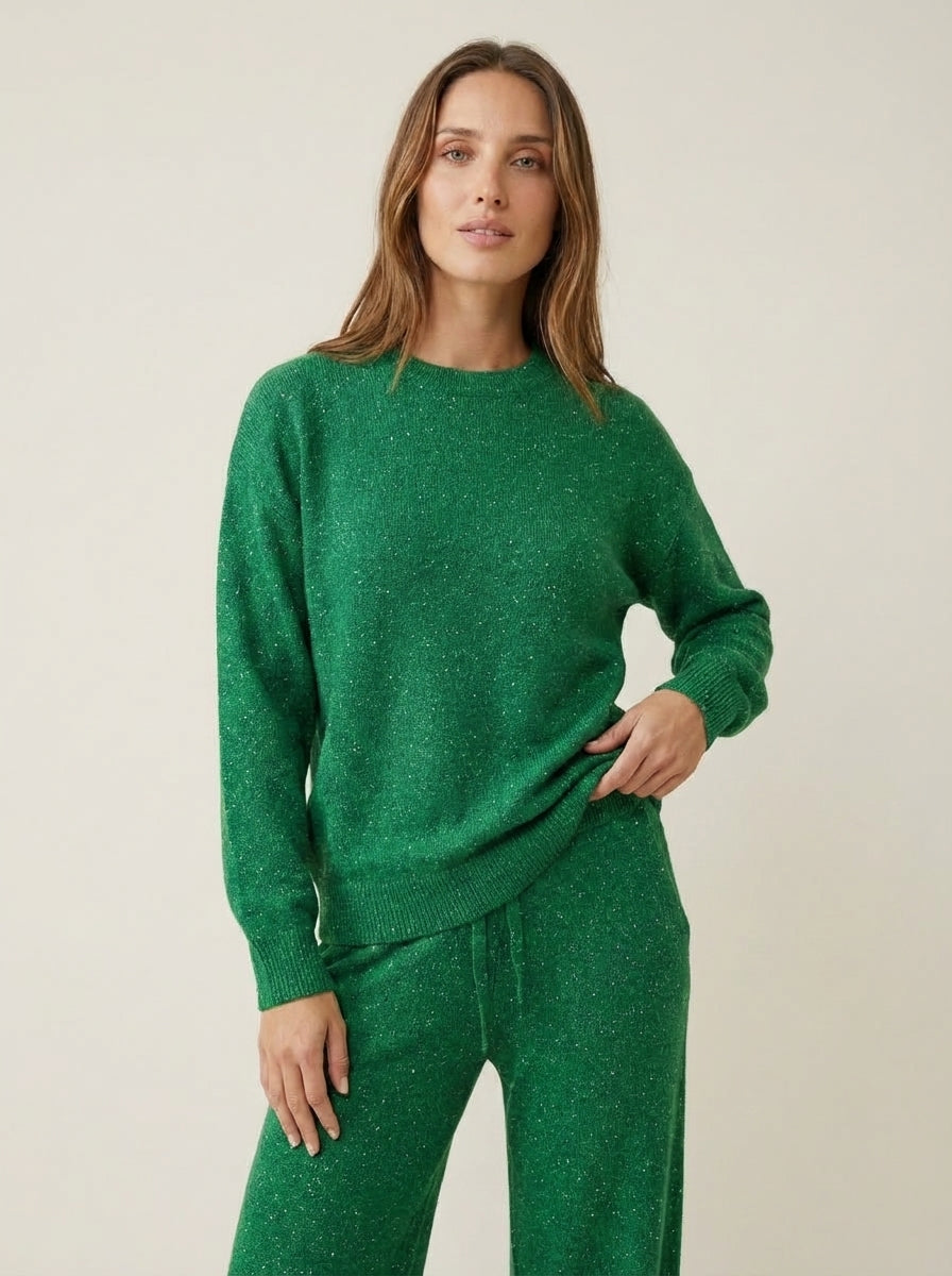 Lucía – Conjunto Brillante de Punto y Pantalón