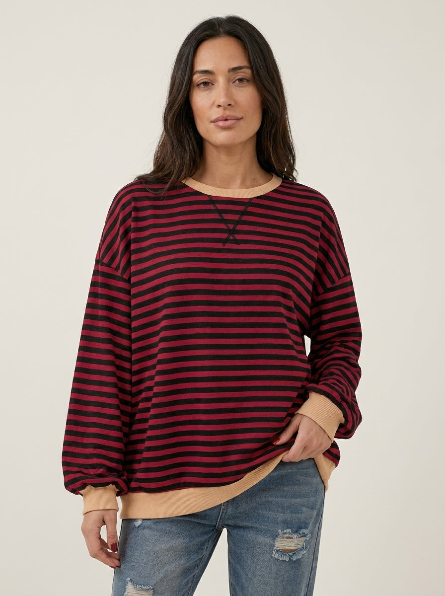 Isabella - Sudadera de Rayas en Manga Larga con Cuello Redondo
