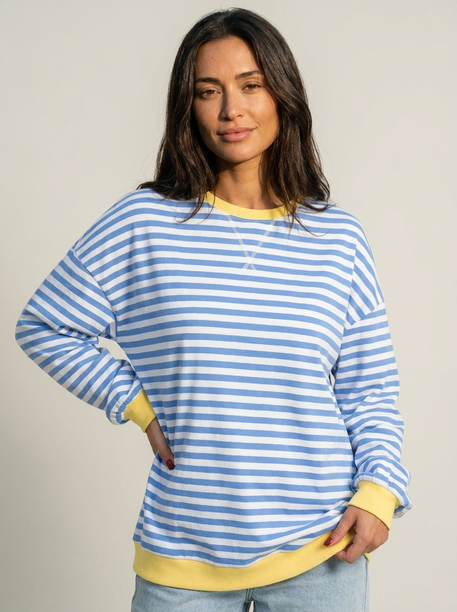 Isabella - Sudadera de Rayas en Manga Larga con Cuello Redondo