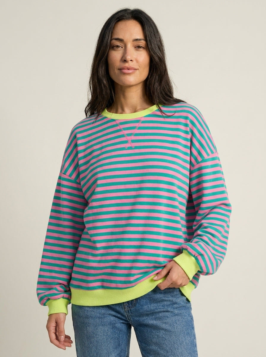 Isabella - Sudadera de Rayas en Manga Larga con Cuello Redondo