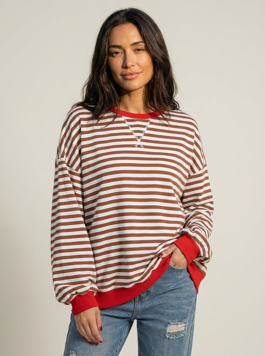 Isabella - Sudadera de Rayas en Manga Larga con Cuello Redondo