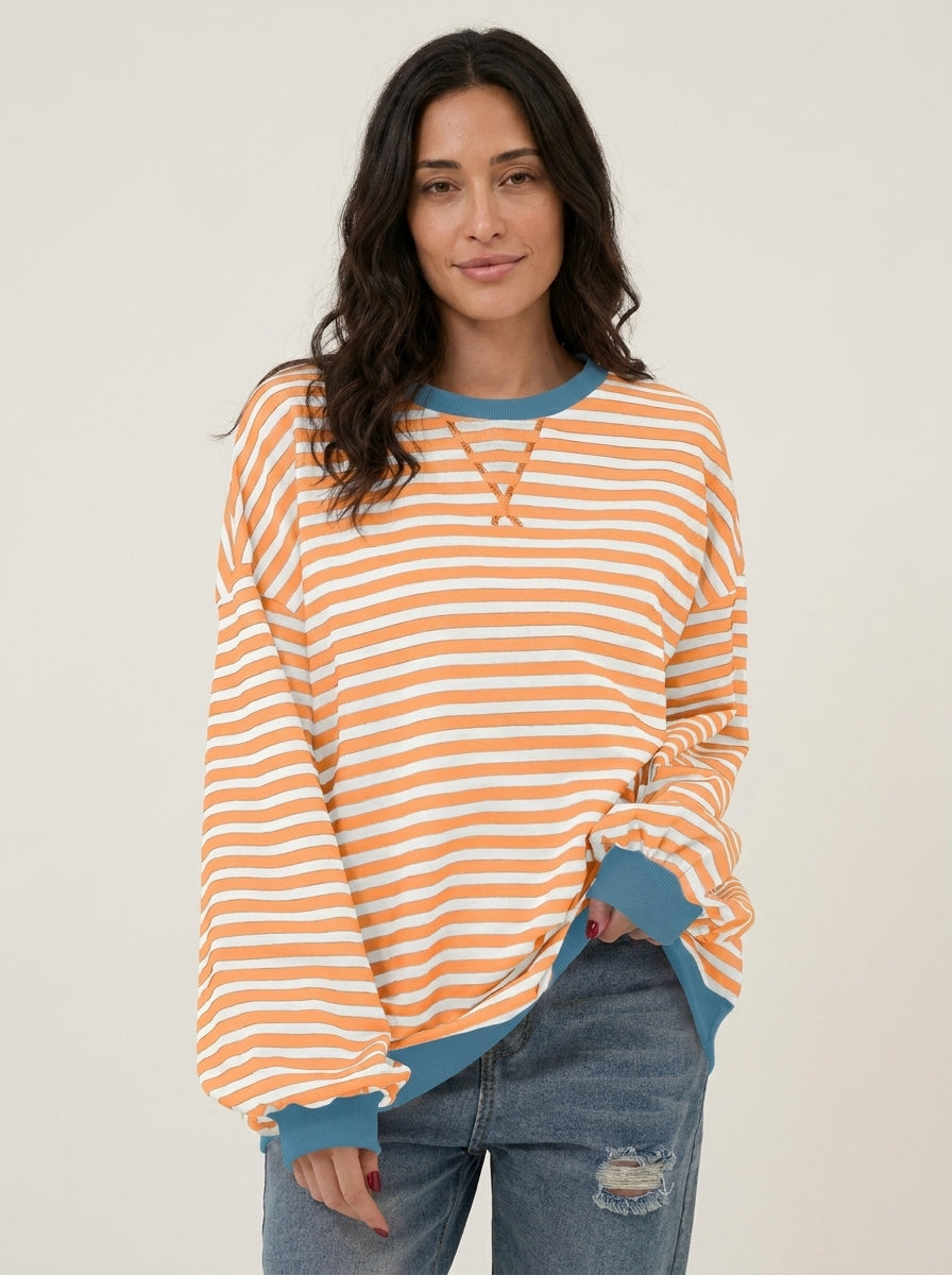 Isabella - Sudadera de Rayas en Manga Larga con Cuello Redondo