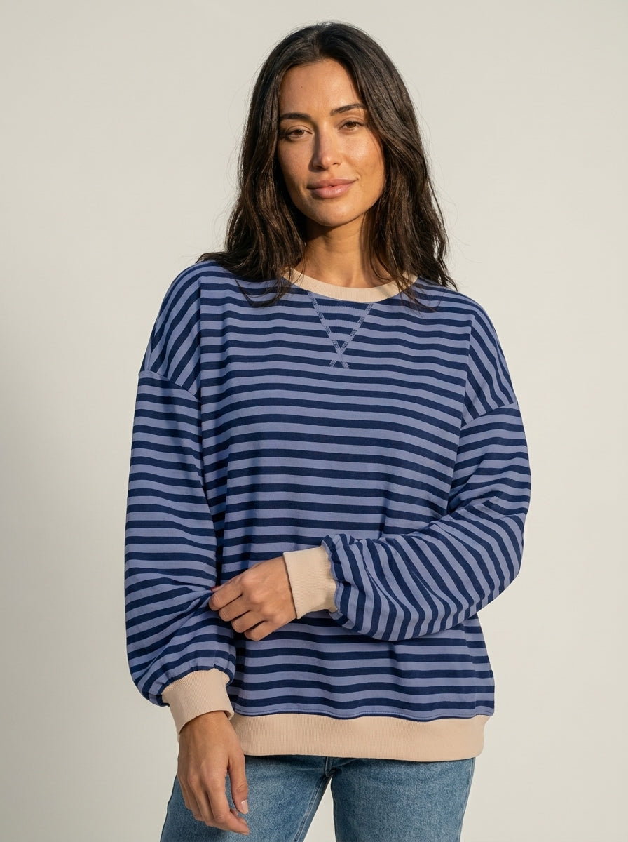 Isabella - Sudadera de Rayas en Manga Larga con Cuello Redondo