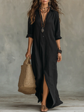 Veronica | Vestido largo negro tipo maxi con botones