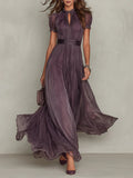 Vestido Maxi de Chifón con Cuello Abierto Morado
