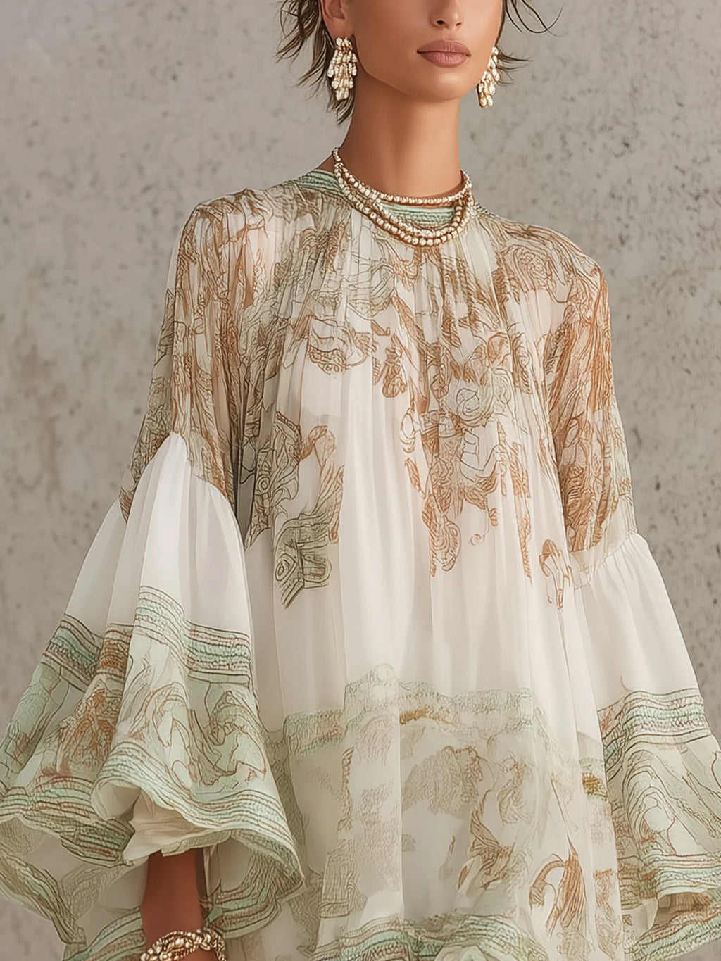 Rosalie | Vestido Mini Verde de Muselina con Mangas de Volantes y Bajo a Rayas