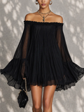 Ava | Mini Vestido de Gasa con Hombros al Descubierto