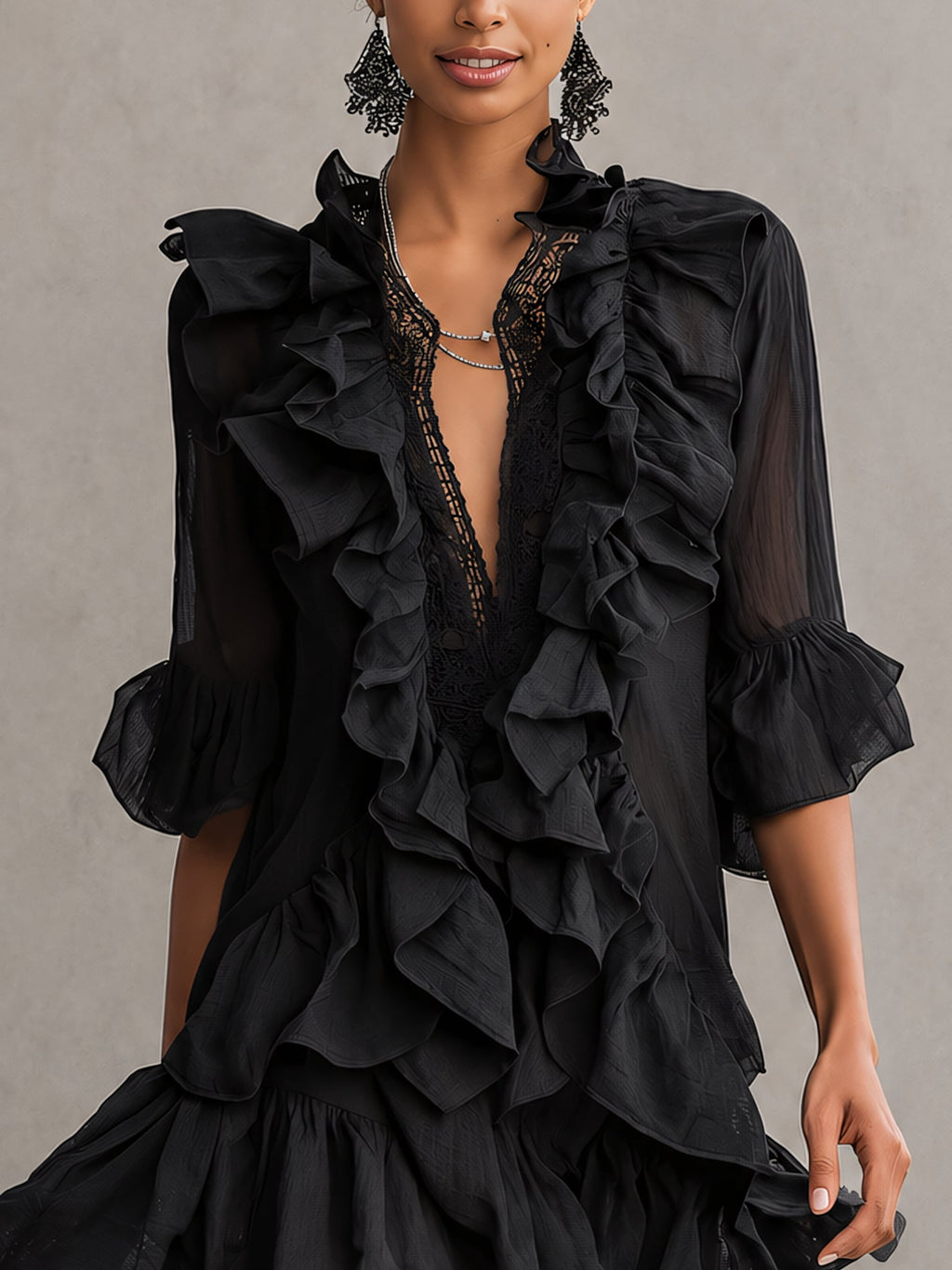 Anaïs | Vestido Mini Negro de Muselina con Volantes