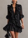 Anaïs | Vestido Mini Negro de Muselina con Volantes
