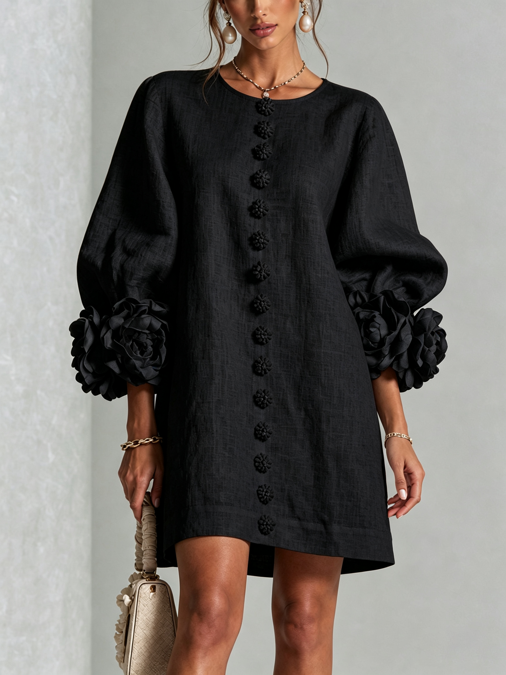 Imani | Mini Vestido de Mezcla de Lino Texturizado - Negro