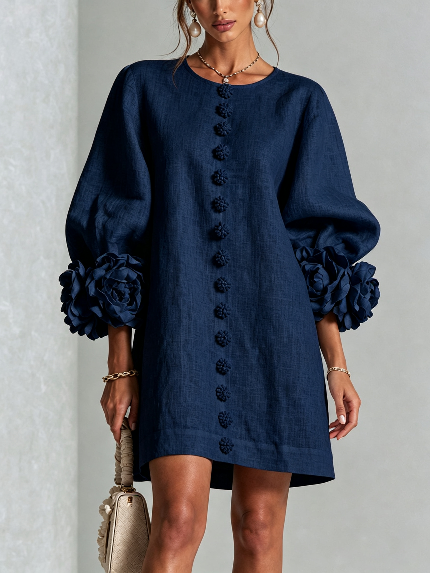 Imani | Mini Vestido de Mezcla de Lino Texturizado - Azul