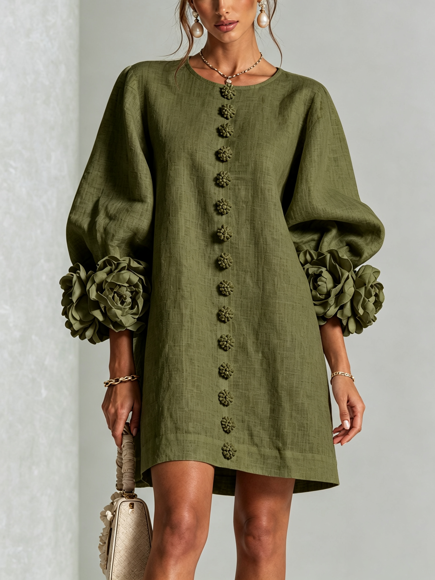 Imani | Mini Vestido de Mezcla de Lino Texturizado - Verde