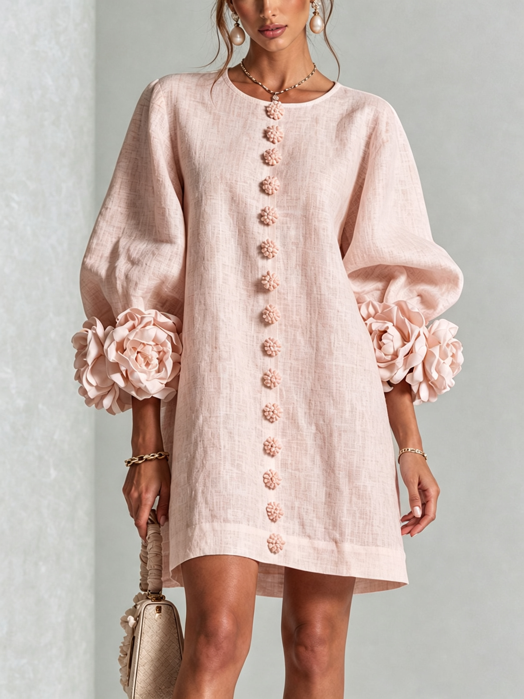 Imani | Mini Vestido de Mezcla de Lino Texturizado - Rosa
