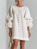 Imani | Mini Vestido de Mezcla de Lino Texturizado - Blanco