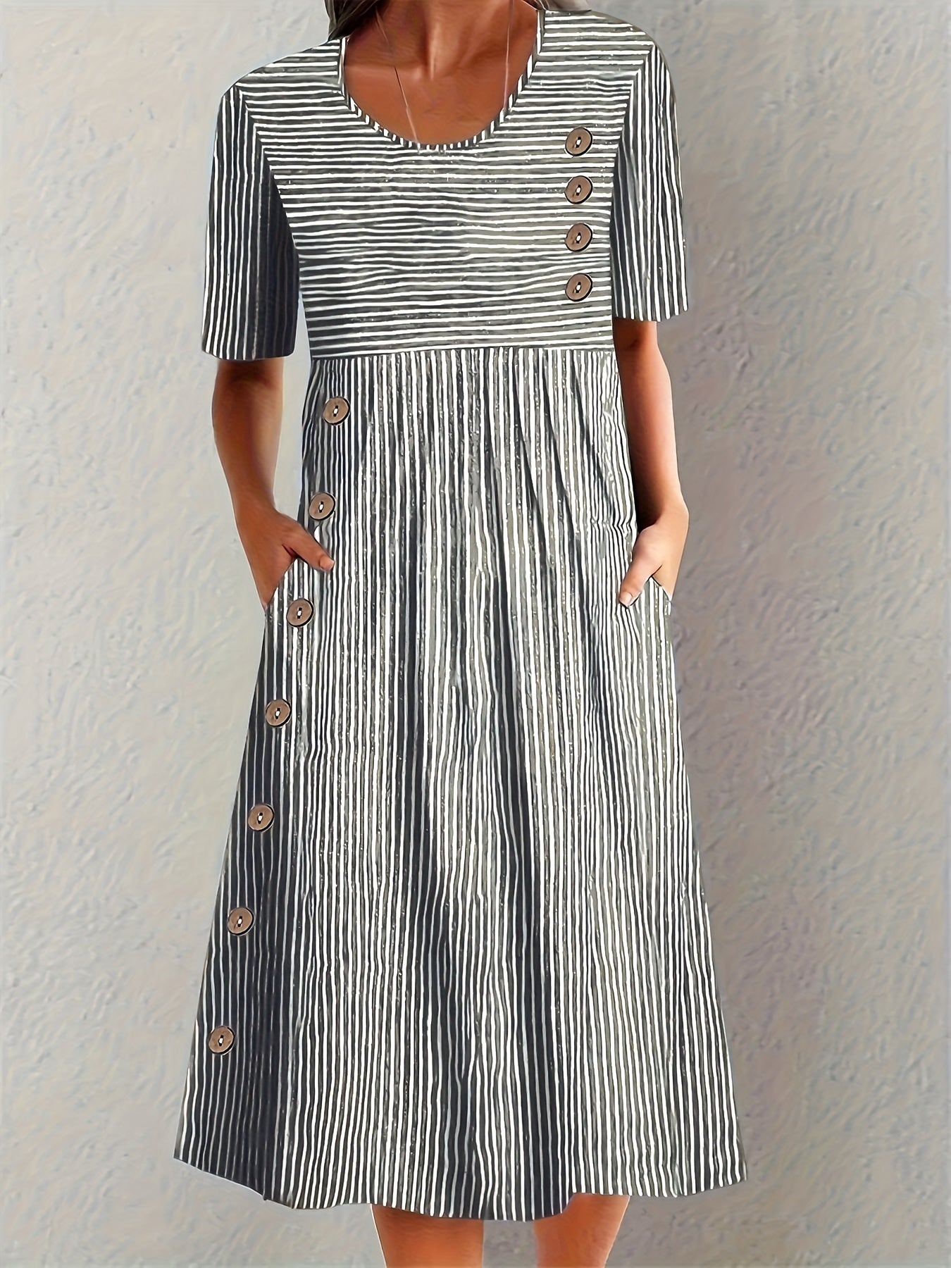 Cecilia – Vestido midi de rayas con botones