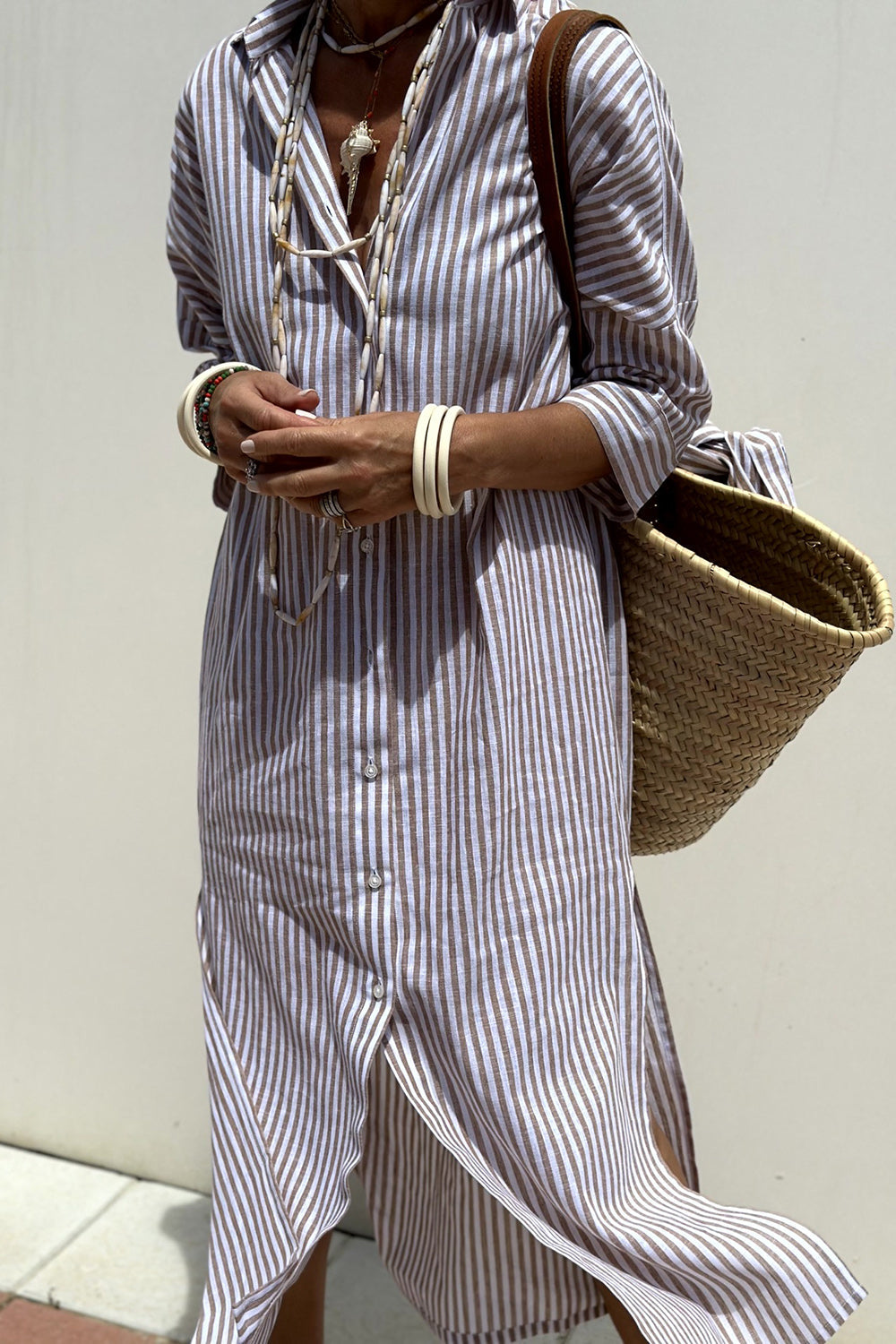 Ida – Vestido camisero de rayas en largo midi