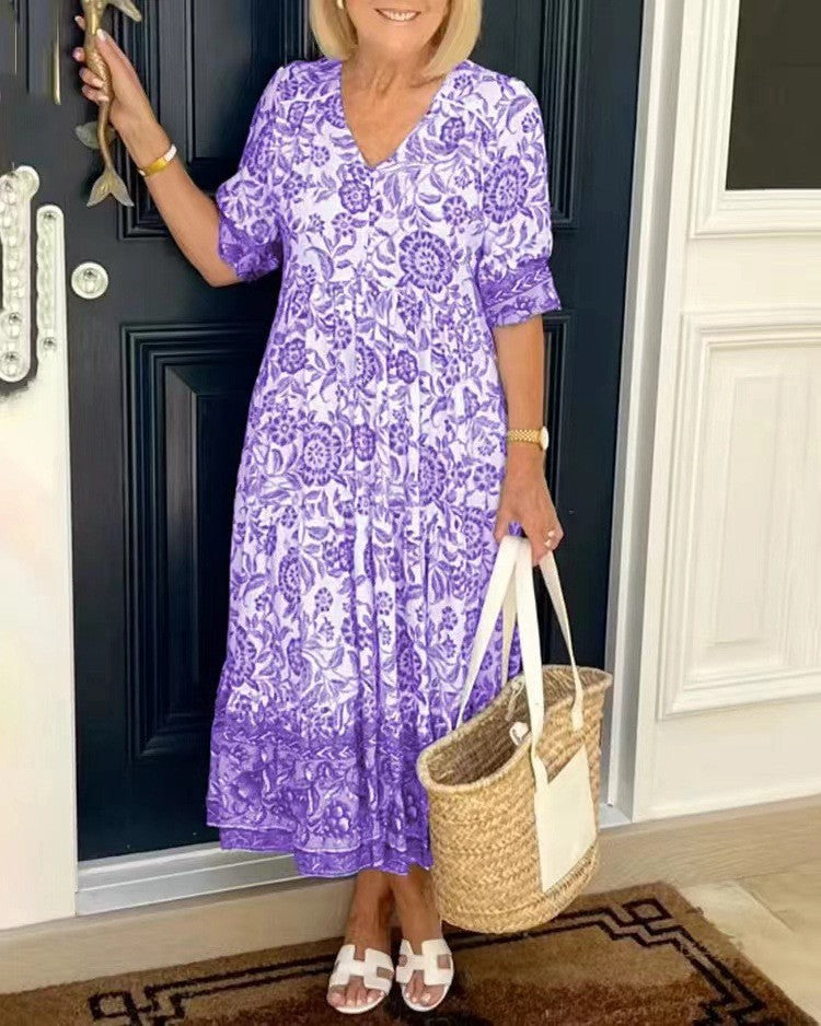 Sylvia – Vestido midi floral con escote en V