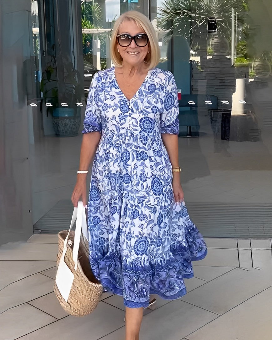 Sylvia – Vestido midi floral con escote en V