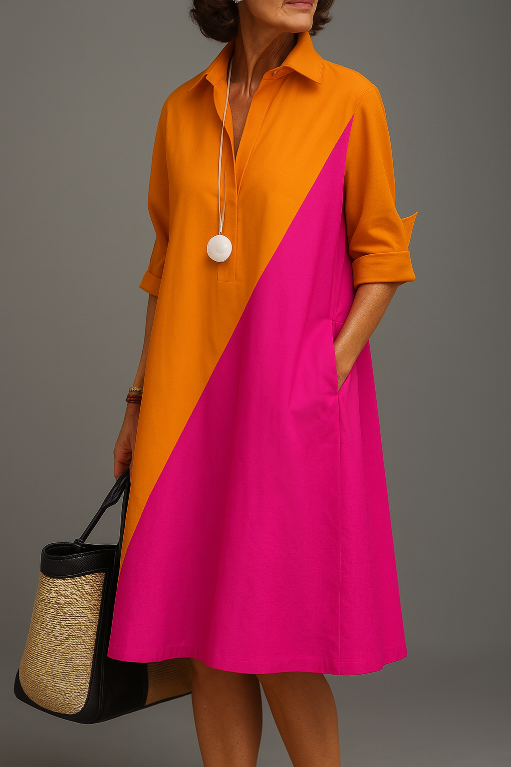 Linn – Vestido midi relajado con colorblock